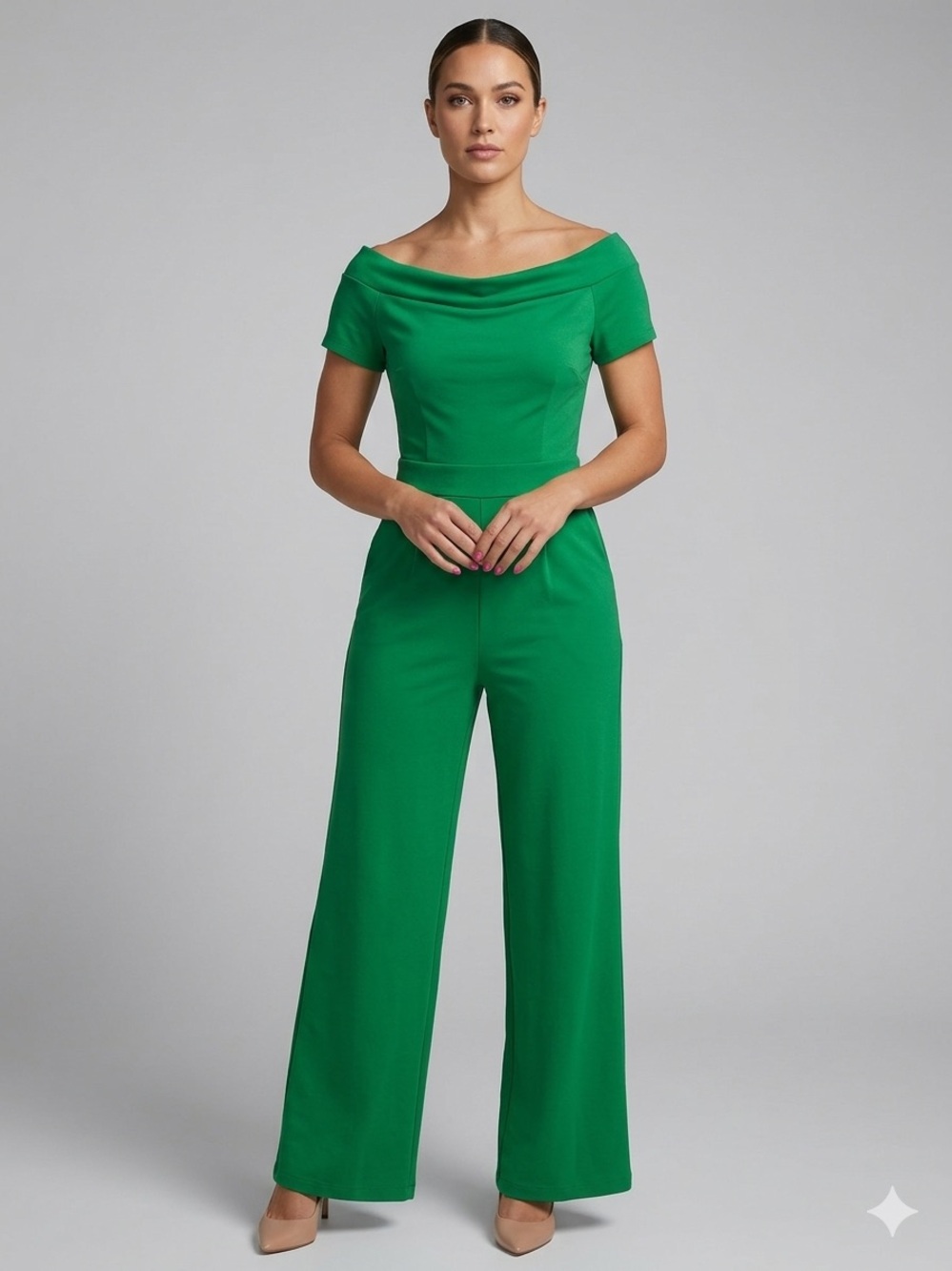 New York & Company Emerald Off-Shoulder Wide-Leg Jumpsuit